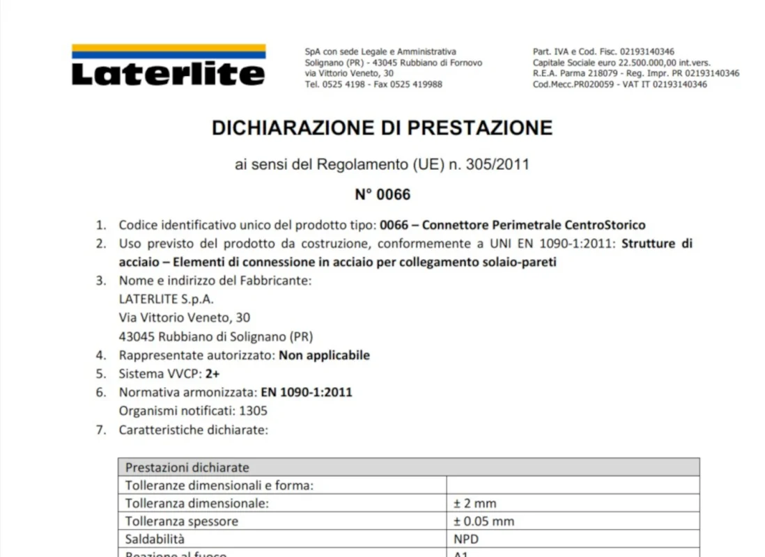 Dichiarazione di Prestazione n 0066 - Connettore Perimetrale CentroStorico