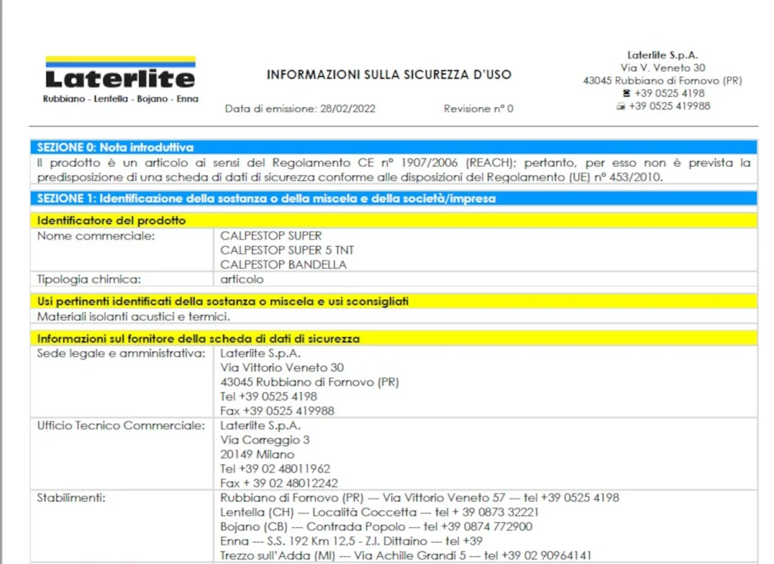 Scheda di sicurezza Calpestop
