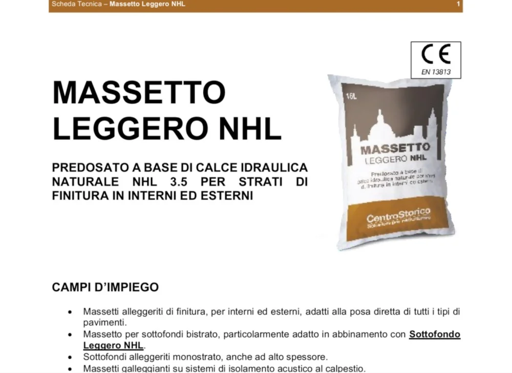 Massetto Leggero NHL: massetto a base calce idraulica naturale