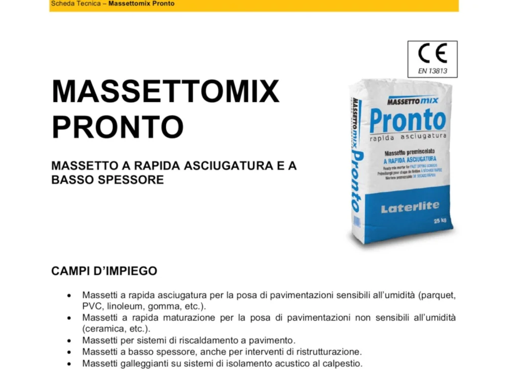 Massettomix Pronto: massetto pronto a rapida asciugatura